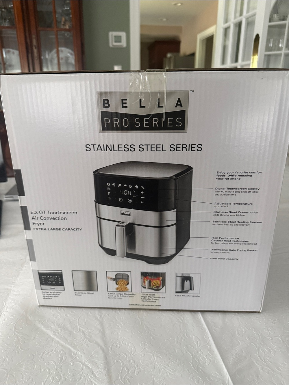 NWT BELLA Pro Series Stainless Steel 5.3 QT Touchscreen Air Fryer - Silver - Picture 2 of 5